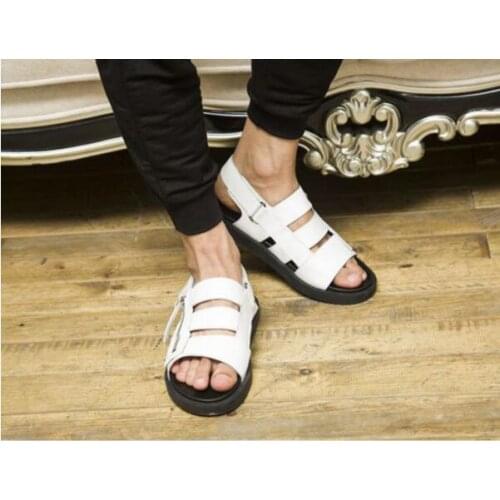 Summer cool real genuine leather Roman skin sandals mens luxury quality soft leather flat sandals sides zipper leisure shoes