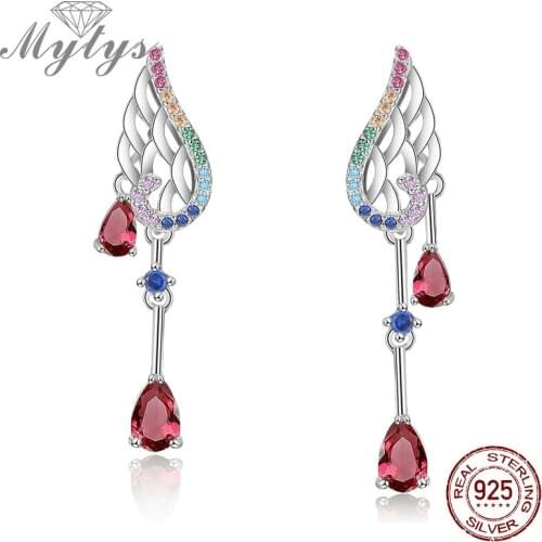 Mytys Sterling Silver 925 Earrings Wings Shape Water Drop High Level Zircon Earrings Dangle Ear Jewelry New Young Design CE411