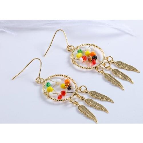 KIVN Fashion Jewelry Gold Feather Dreamcatcher Dangle Drop Earrings for Women Girls Birthday Anniversary Gifts
