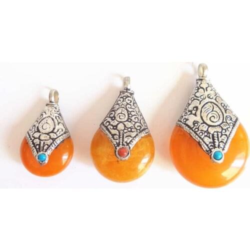 TBP319 Wholesale Tibetan Capped Simulent Beeswax Vintage Drop Pendant Various Sizes