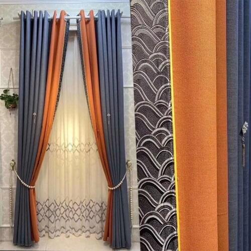 High-end Light Luxury Nordic Style Seamless Stitching Curtains for Living Room Bedroom Blackout Curtains Classecal Decoration