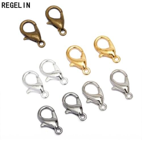 Jewelry Findings 100pcs/lot Lobster Clasp Hooks for necklace&bracelet chain 10-18mm Alloy antique bronze/gold/Rhodium