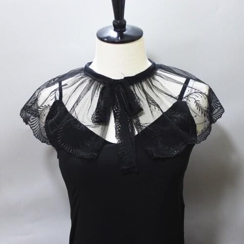 Women Black Shirt Fake Collar Shawl Dress Shirt Shoulder Wrap Embroidered False Collar Women Detachable Collars Decrative