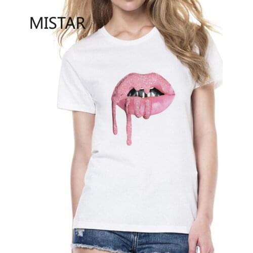 Sexy Lips Printed funny aesthetic T shirt women short sleeve fashion casual white tops t shirt graphic tee women clothing