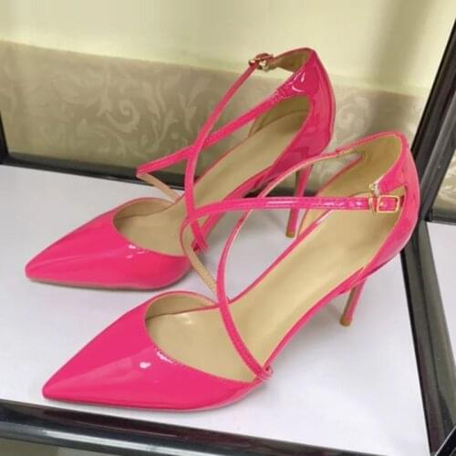 Sexy sweet fashion 12cm 10cm 8cm high heel pointed toe buckle straps party wedding elegant pure color lady pumps LX016 ROVICIYA