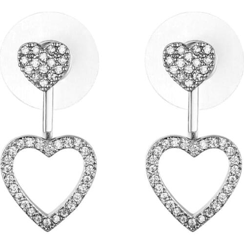 BONISKISS Simple Design Silver Color Hollow Heart Drop Earrings For Women Zircon Graceful Drop Dangle Earrings Vintage Party