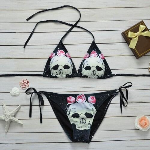 Skull Gothic Bikini Set Push Up Swimsuit Women Sexy Halter Printing Beachwear Swimming Bikini Women Saidas De Praia 2020 Ju8