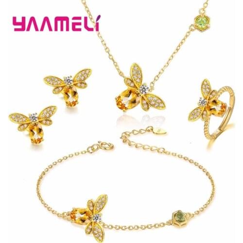 Free Shipping Wedding Crystal Butterfly Fashion Bridal African Gold Color Necklace Earrings Bracelet Finger Women Party Sets