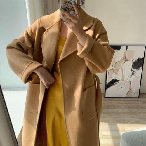 Autumn and winter 2021 new double faced cashmere coat womens 100 wool loose thickened medium and long wool coat