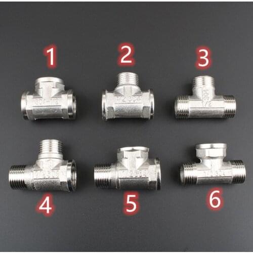 1/2" BSP Female Male Thread Tee Type 3 Three Way 201 Stainless Steel Pipe Fitting Connector Adapter Coupler