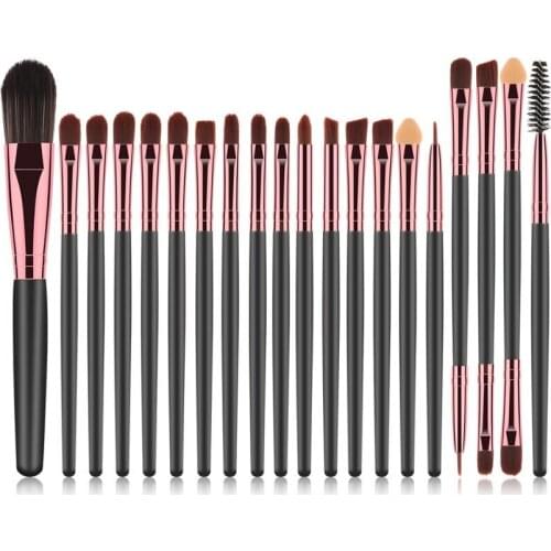 20Pcs Black Purple/Gold Wooden Handle Brown Gold Tube Eye Makeup Brush Set Blooming Outline Tool To Create A Refined Look #LR1