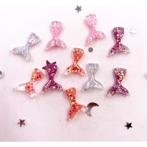 40Pcs Mix Resin Colorful Glitter Paillette Filled Mini Mermaid Fish Tail Flatback Rhinestone Scrapbook DIY Figurine Ornament OF1