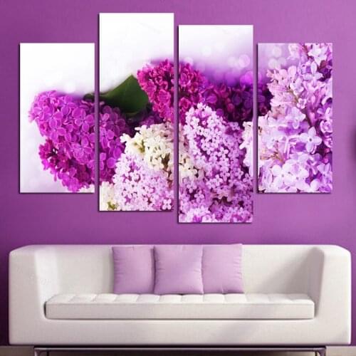Frameless Wall Art Painting Poster Fashion 4 Piece/set The Lilacs Hd Printed Canvas Modular Pictures for Living Room Decoration