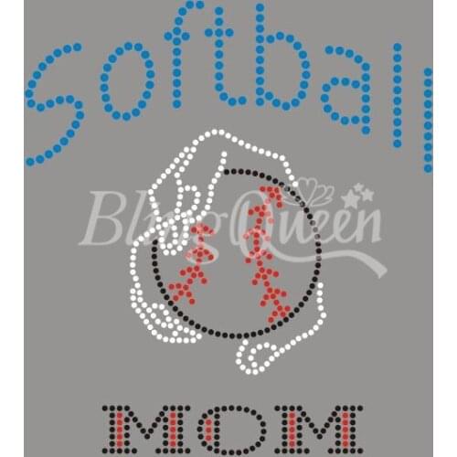 BlingQueen 25PCS/LOT Hot Fix Iron On Rhinestone Motifs Softball Mom Design Custom Orders are welcome