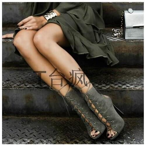 Luxury Brand Shoes Women Short Boots Lace up open Toe Color Block Thin Heels Season Botas Women Gladiator Ankle Boots