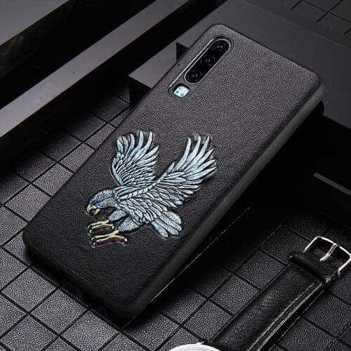 Genuine Leather 3D Emboss Eagle Grain case for Huawei P40 Lite P20 P30 Pro Mate 40 20 Y8P Cover For Honor 20 Pro 10 10i 8A 9X 8X