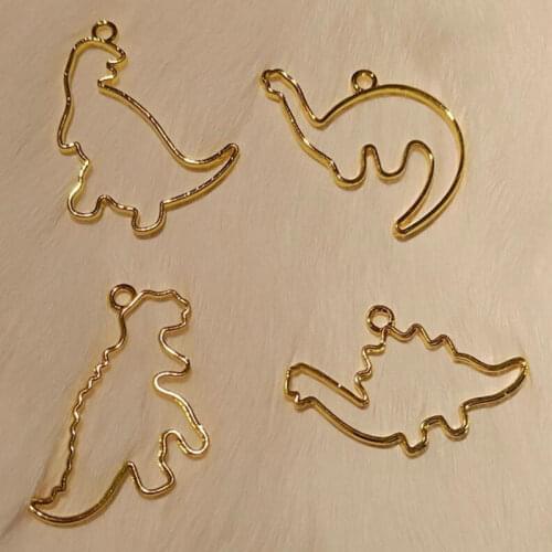 DIY 5pcs Dragon Decor Hollow Open Bezels Jewelry Fillings Pendant Accessory Charms Handmade Dinosaur Metal Frame Resin Craft