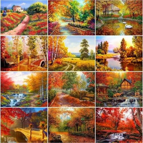EverShine Diamond Painting Autumn Scenery Picture Of Rhinestone Full Square Diamond Mosaic Tree Rhinestone Embroidery Wall Decor