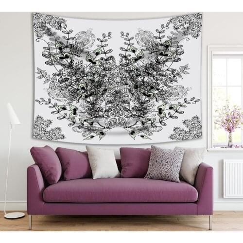 Tapestry Flowers Garden Floral Patterns Nature Medieval Vintage Moroccan Style Artwork Gray Green