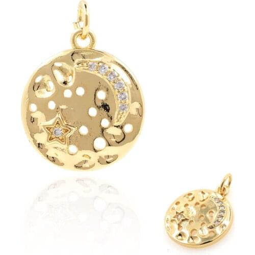 Exquisite Gold Moon Star Medal Pendant, Star Necklace, Earring Strap, DIY Jewelry Accessories 20.6x15x3.1mm