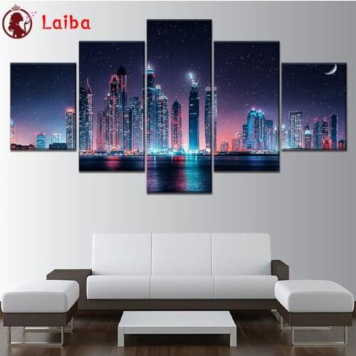 5D DIY Square round Diamond Painting City night view sale Cross Stitch Diy Diamond Embroidery picture Diamond Mosaic art5pcs