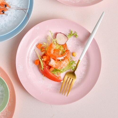 Ceramic round dinner plate home creative cute large pink daily tableware hotel light luxury deep dish microwave oven plate