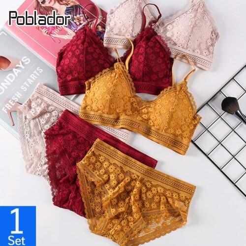 Poblador Sexy Women Seamless Sport Lingerie Set Underwear Womens Lace Bra Push-up Bra and Female Comfort Briefs Bras