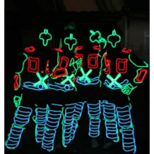 Stage Performance Costumes Clothing Costume Luminous Led EL Wire Dance Wear Fiber Optic Clothes Free Shipping