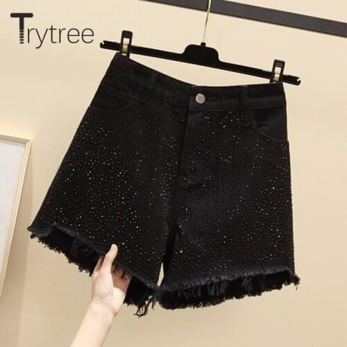 Trytree 2020 Summer Women Shorts Casual Button Pockets Tassel Cowboy Short Fashion Loose All-Purpose Style Solid Cowboy Shorts