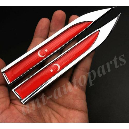 Metal Turkey Turkish Flag Car Fender Auto Emblem Skirts Badge Decals Sticker