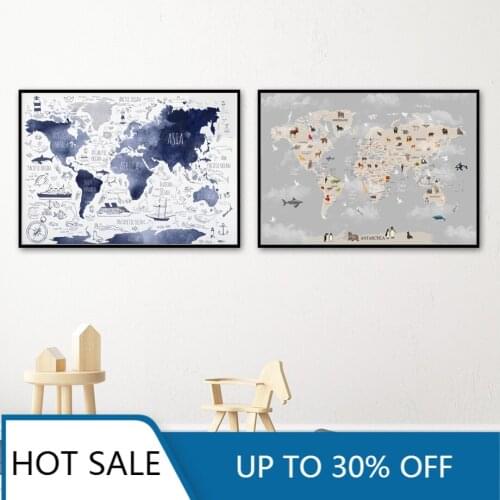 Cartoon Animal Map Lion Panda Nordic Posters And Prints Wall Art Canvas Painting Nursery Pictures For Baby Kids Room Decoration