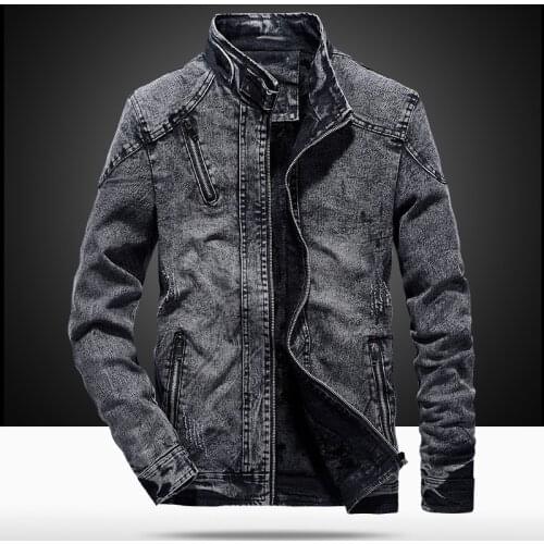 Men Black Blue Bomber Jacket Men Stand New Vintage Mens Denim Jacket Solid Casual Mens Jeans Coat Fashion Stand Clothes