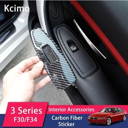 4pcs Carbon Fiber Sticker For BMW 3 Series F30 4 Series F35 2013-2019 Car Interior Window Lift Button Frame Trim Stickers