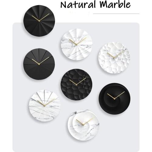 Wall Clock Natural Marble Timepiece Brass Pointer Home Decor Unique Design