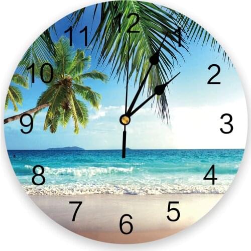 Beach Coconut Tree Wave Sky Wall Clock For Home Decoration Living Room Quartz Needle Hanging Watch Modern Kitchen Clock