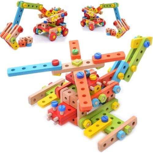 New DIY Wooden Building Block Disassembly Tool Assembly Variety Nuts Montessori Educational Childrens Toys Gift for Children