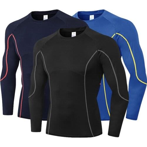 Autumn Mens Clothing Long Sleeve Sport Tops Tees Compression Tight Running T-Shirts Quick Dry Bodybuilding Gym Fitness Clothing