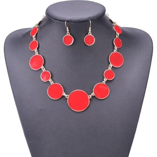 Round Gold Pendant Choker Necklace Earrings Jewelry Sets For Women Statement Collar Colorful Enamel Necklace Jewelry Sets