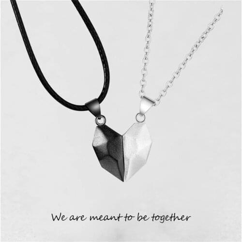 2pcs Couple Necklace Lovers Heart Pendant Distance Faceted Charm Necklace Women 2021 Valentines Day Gift Dropshipping