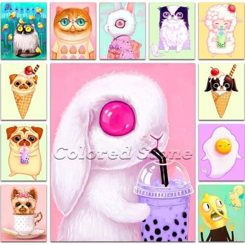 Full Square Diamond painting Cross stitch Cartoon cute Full Round Diamond embroidery animal dog DIY 3D Diamond mosaic Rabbit cat