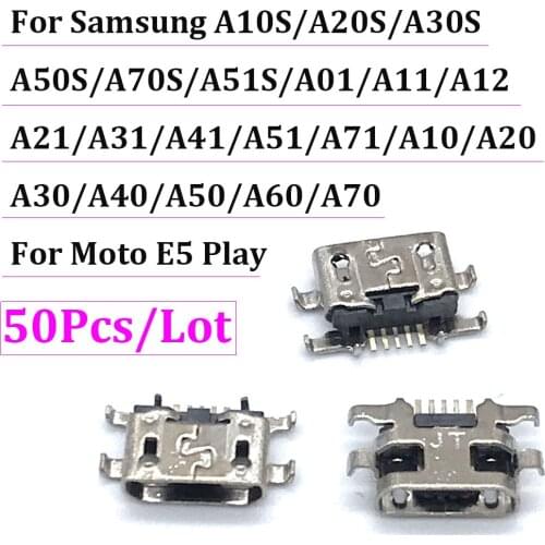 50Pcs For Samsung A02S A10S A10 A51S A70S A20S A30S A50S A01 A11 For Moto E5 Play Micro USB Connector Charging Port Jack Plug