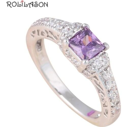 Wholesale Retail Purple Zircon silver color stamped Zircon Rings fashion jewelry USA Size #5.5 #6.5 #7 #8 HR25