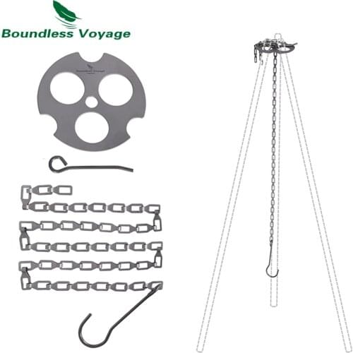 Boundless Voyage Camping Tripod Board Adjustable Titanium Hanging Chain with Hooks Fixed-loop for Pot Grill Ti9012O