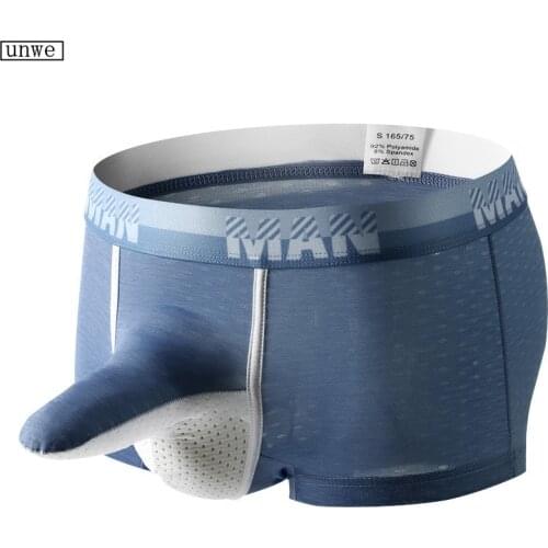 Independent Penis Scrotum Mens Sexy Underwear Elephant Nose Breathable Ice Silk Boxer Shorts Erotic Male Panties