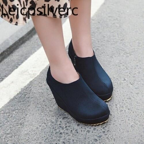 Pumps Spring and autumn The New fashion Round head zipper Wedge High heel Womens shoes plus size 34-43