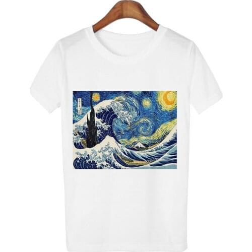Women Short Sleeve Graphic Tees Tops Vintage T-shirts Vincent van gogh starry night aesthetic White Tshirts Harajuku 2019