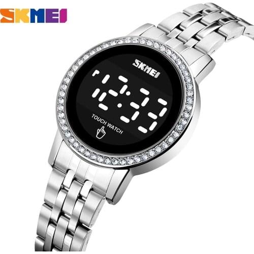 Women touch watch elegant stainless steel digital watches skmei top luxury diamond dial electronic wristwatch ladies dress clock