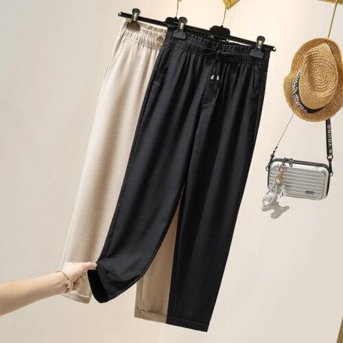 2021 Spring/Summer Ladies Harem Pants Black Plus Size 4XL Elastic Waist Women Trousers Loose Pocket Fashion Casual Nine Pants
