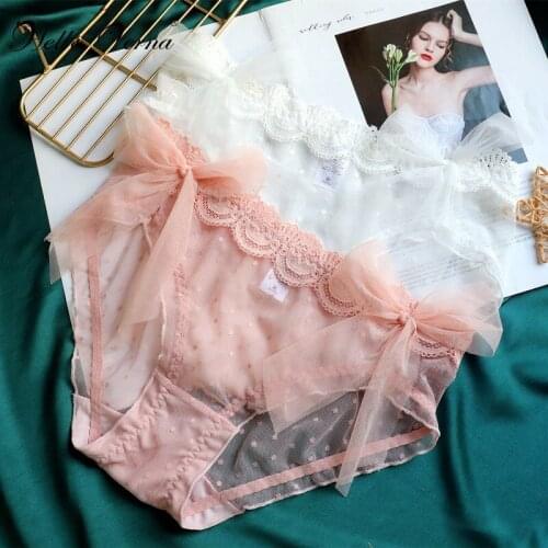 Hollow Out Lingerie Europe Seamless Sexy Panties Women Bow Cute Underwear Temptation Lace Underpant Cotton Pantys