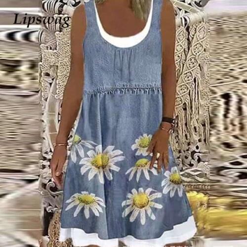 Vintage Floral Print Loose Beach Dresses Elegant 2021 Women Square Collar A-Line Dress Summer Casual Ladies Sleeveless Dress 3XL
